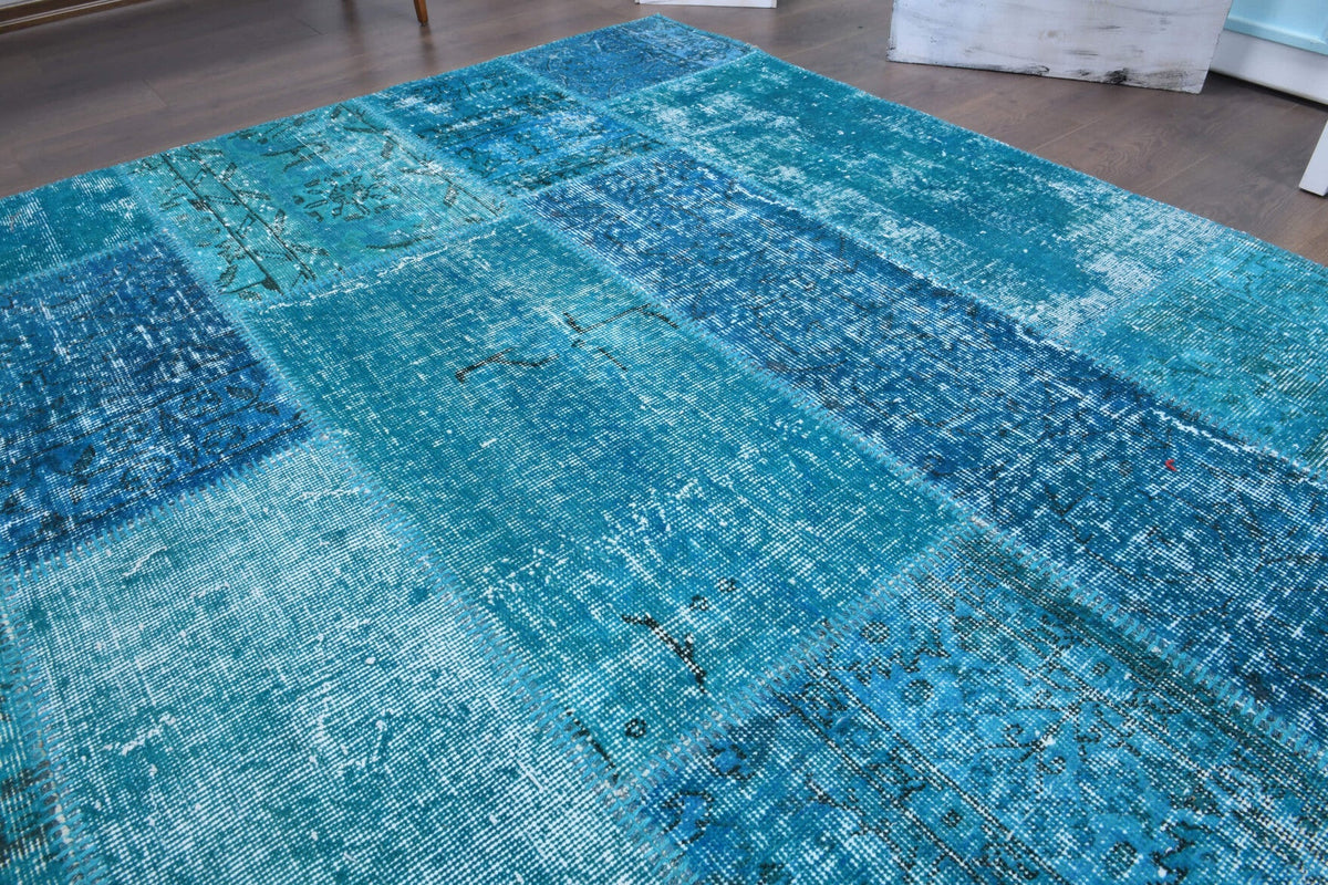 El yapımı vintage halı 254x353 cm i̇kat desenli yün - desen detayı