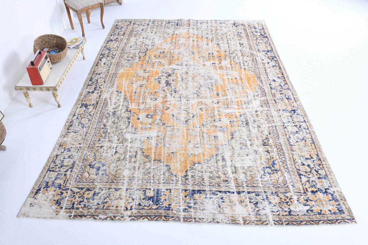 Distressed Oriental Orange Anatolian Rug