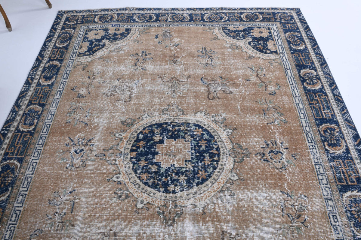 El yapımı vintage halı 201x279 cm oryantal desenli yün - desen detayı