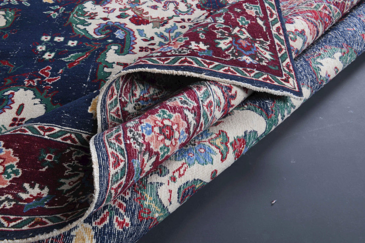 El yapımı vintage halı 244x427 cm oryantal desenli yün - üstten görünüm