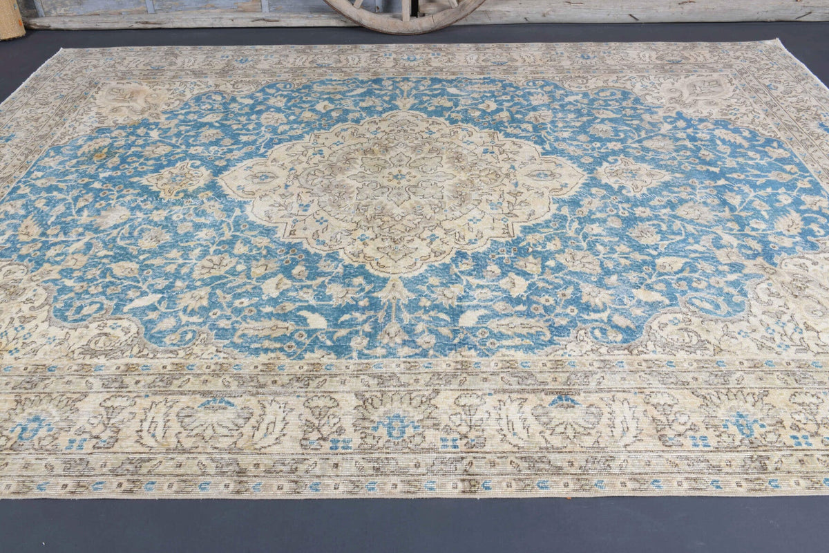 El yapımı vintage halı 259x363 cm oryantal desenli yün - kenar ve saçak detayı