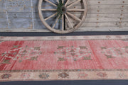 1970'lerden Anadolu kökenli oryantal desenli el dokuma vintage yolluk, 163x370 cm