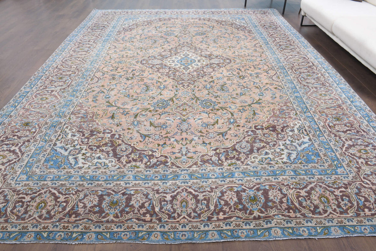 El yapımı vintage halı 287x411 cm oryantal desenli yün - kenar ve saçak detayı