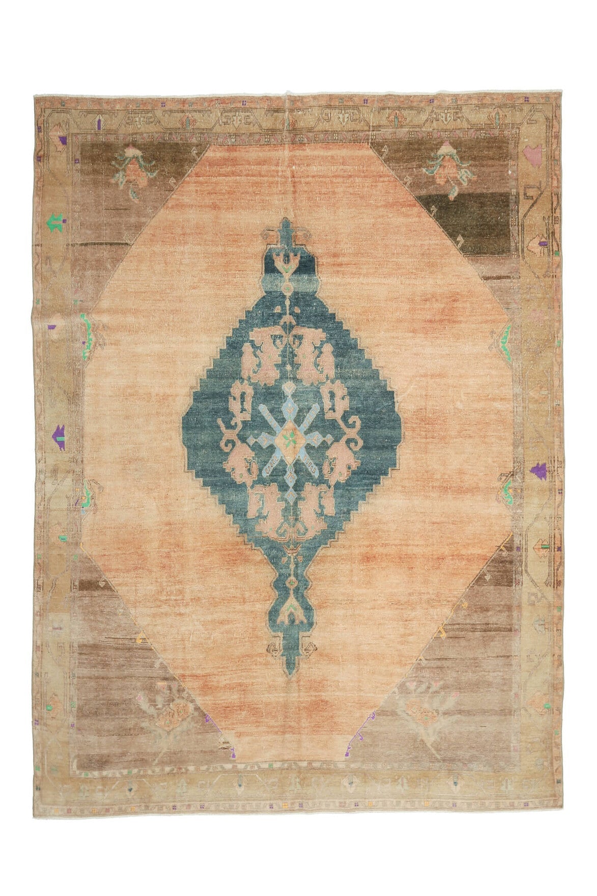 El yapımı vintage halı 229x302 cm oryantal desenli yün - detay görünümü