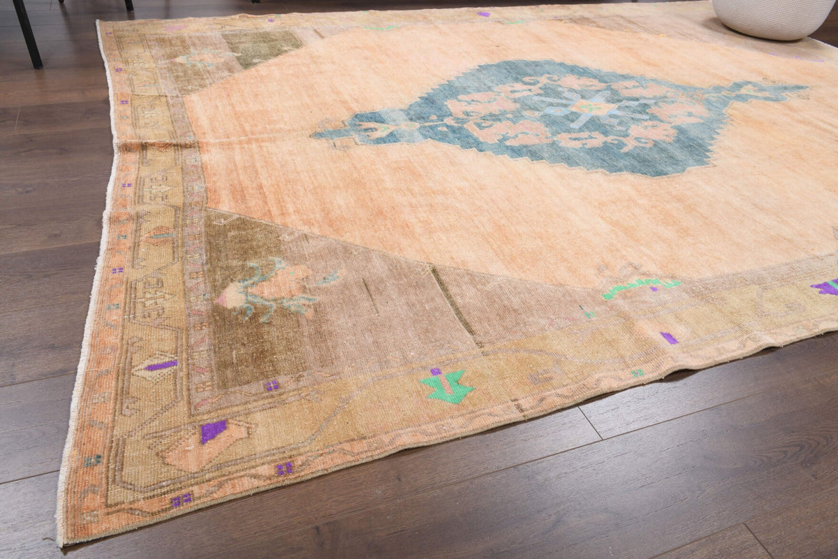 El yapımı vintage halı 229x302 cm oryantal desenli yün - kenar ve saçak detayı