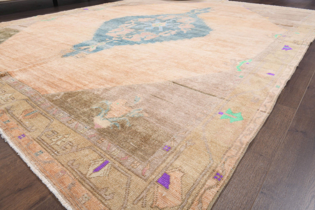 El yapımı vintage halı 229x302 cm oryantal desenli yün - desen detayı