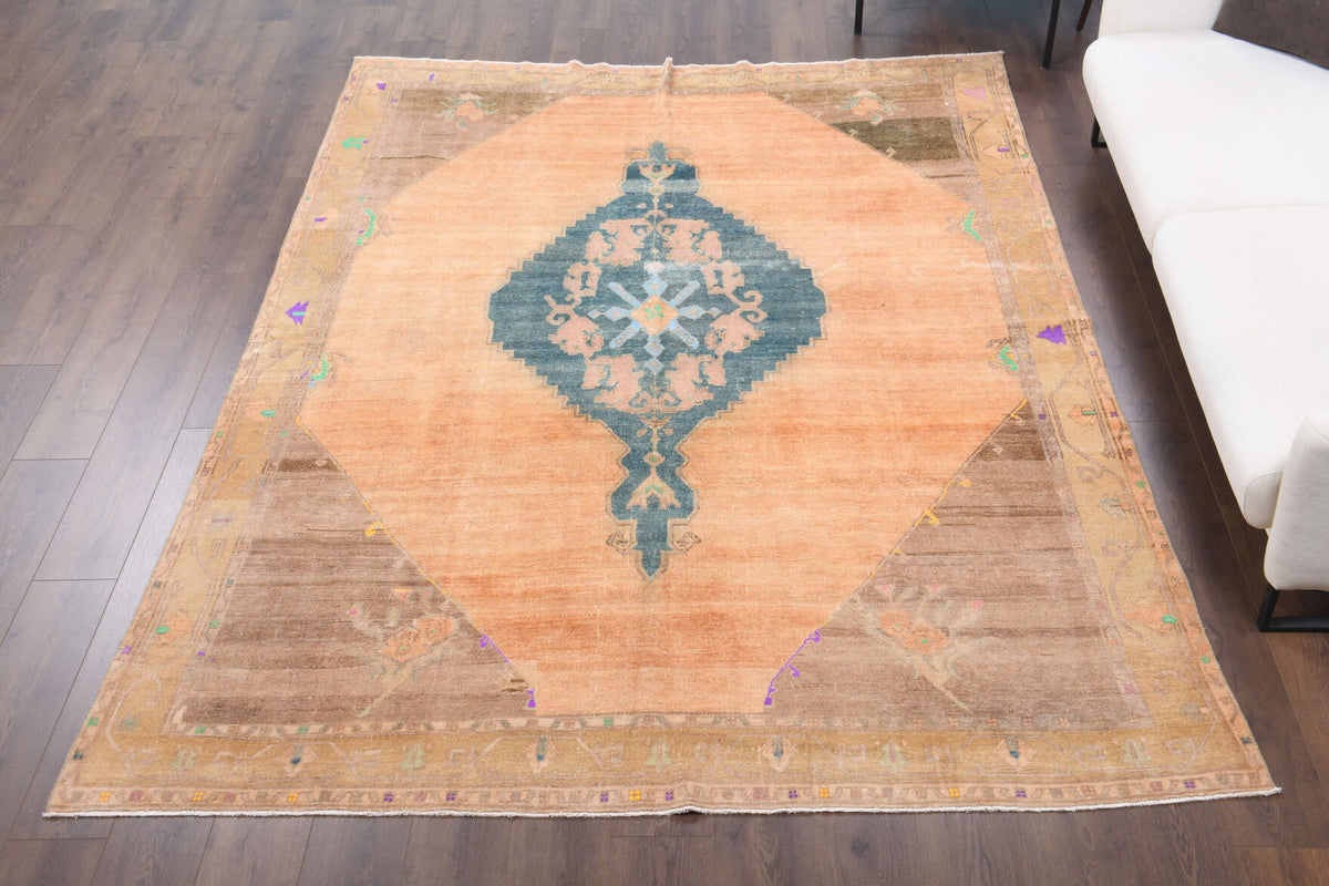 El yapımı vintage halı 229x302 cm oryantal desenli yün