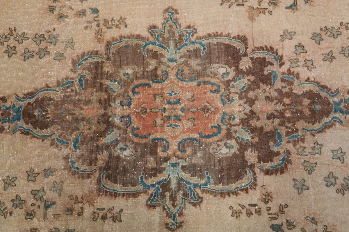 El yapımı vintage halı 183x274 cm madalyonlu desenli yün - üstten görünüm