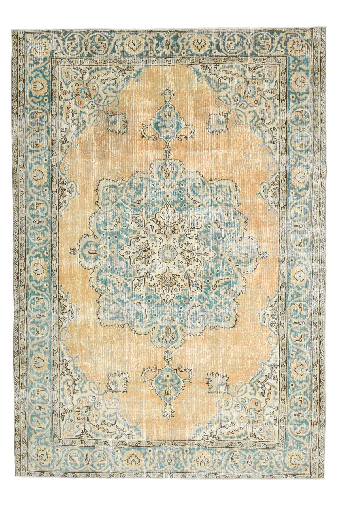 El yapımı vintage halı 203x295 cm oryantal desenli yün - detay görünümü