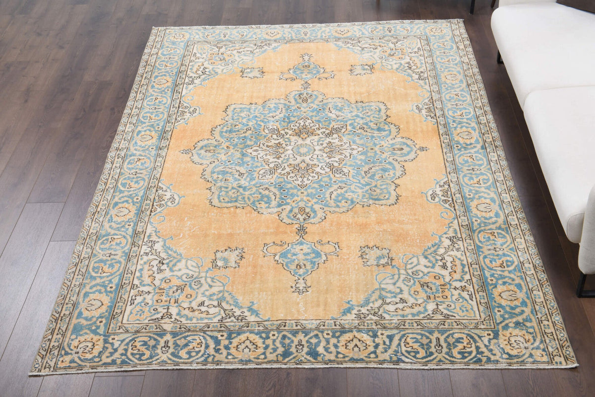 El yapımı vintage halı 203x295 cm oryantal desenli yün