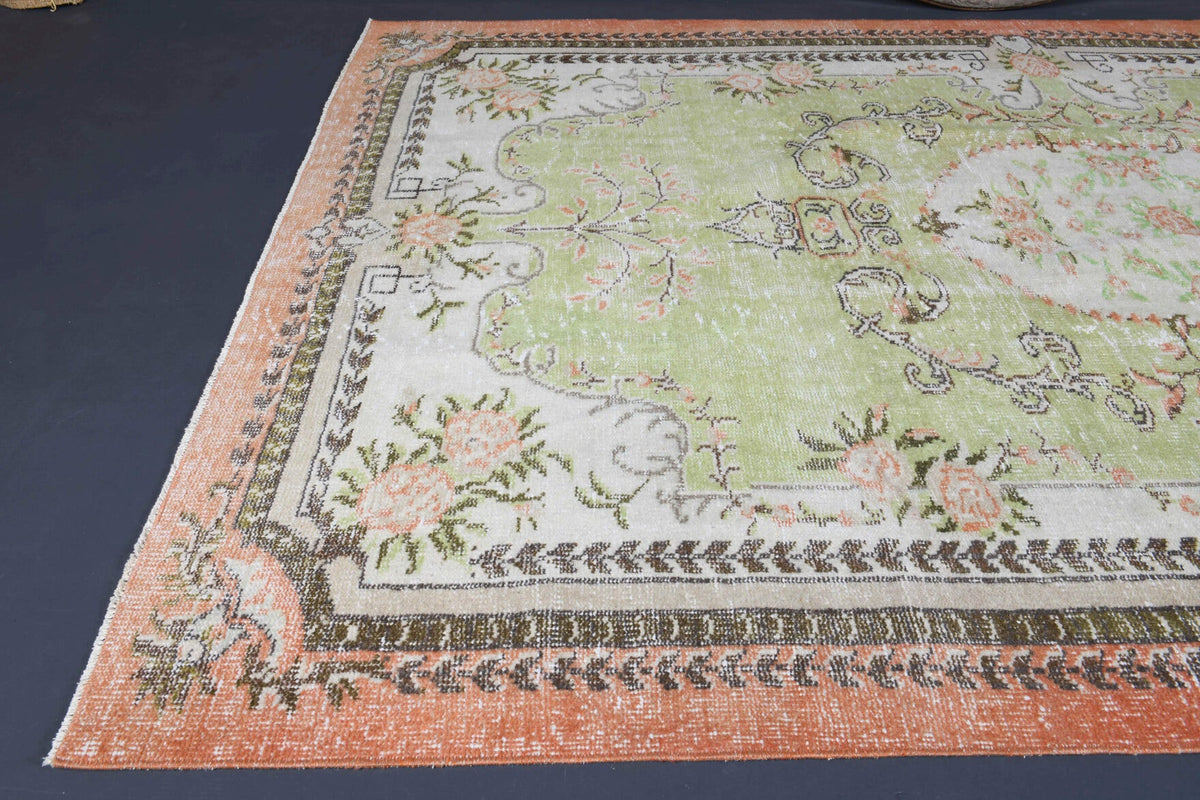 El yapımı vintage halı 183x274 cm oryantal desenli yün - kenar ve saçak detayı