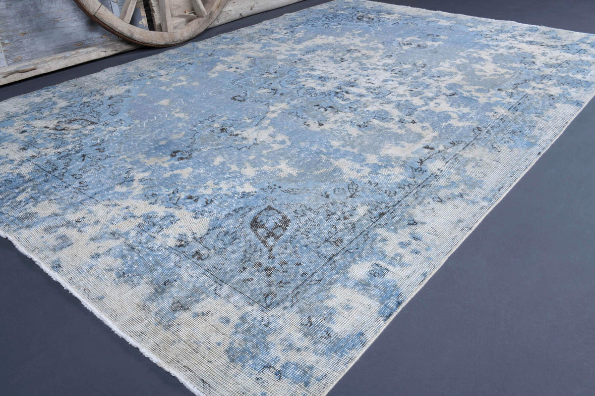 El yapımı vintage halı 193x290 cm çiçek desenli desenli yün - detay görünümü