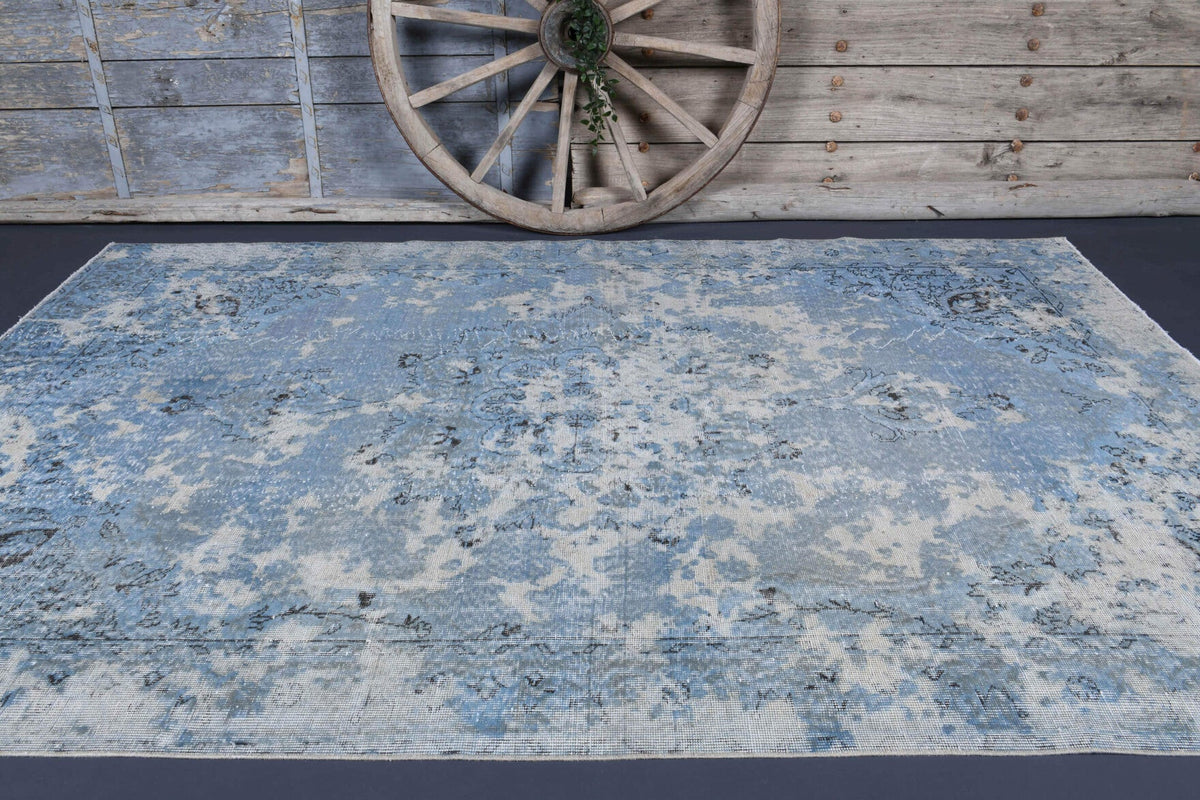 El yapımı vintage halı 193x290 cm çiçek desenli desenli yün - yakın çekim doku detayı