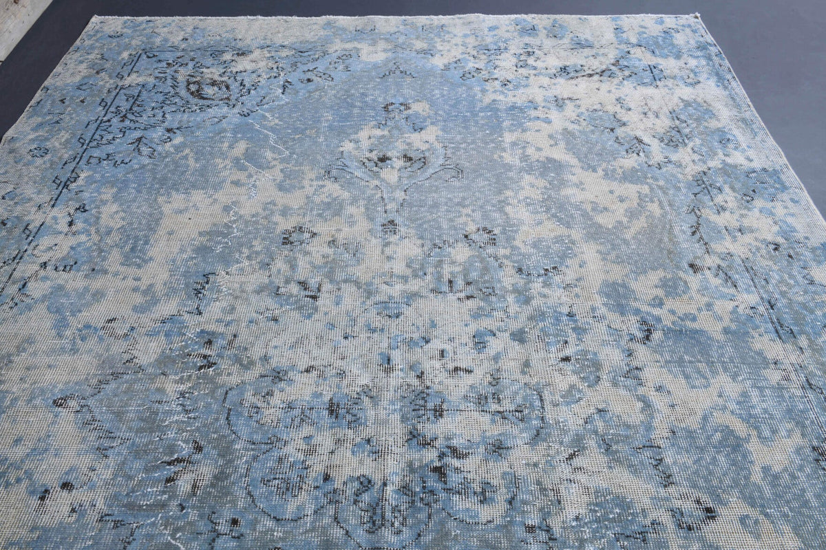 El yapımı vintage halı 193x290 cm çiçek desenli desenli yün - kenar ve saçak detayı