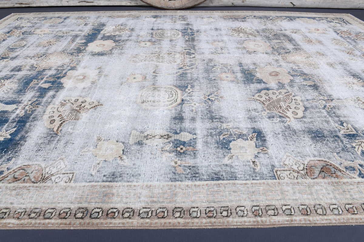 El yapımı vintage halı 203x310 cm oryantal desenli yün - desen detayı