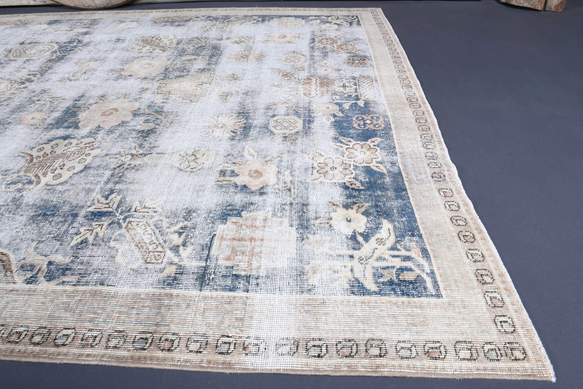 El yapımı vintage halı 203x310 cm oryantal desenli yün - mekan görünümü