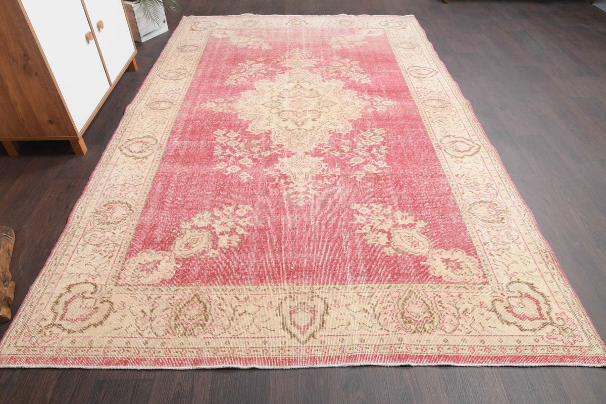 El yapımı vintage halı 185x290 cm bordürlü desenli yün - detay görünümü