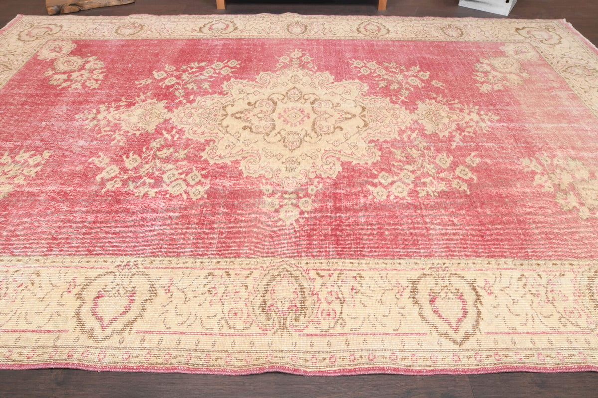 El yapımı vintage halı 185x290 cm bordürlü desenli yün - yakın çekim doku detayı