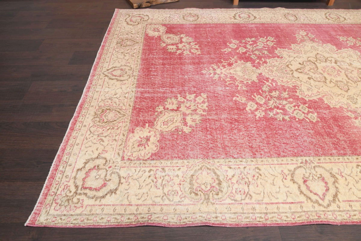 El yapımı vintage halı 185x290 cm bordürlü desenli yün - kenar ve saçak detayı