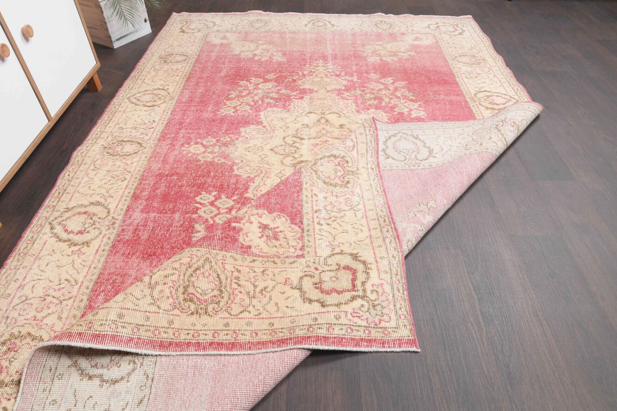 El yapımı vintage halı 185x290 cm bordürlü desenli yün - mekan görünümü