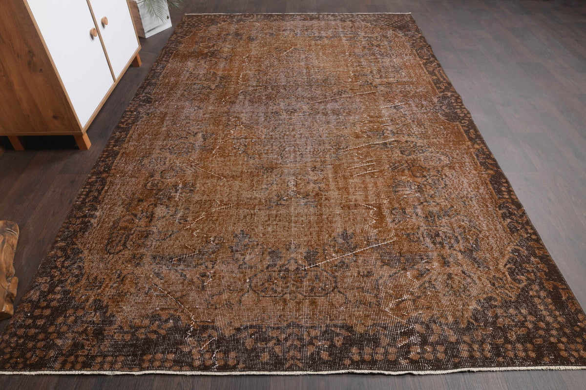 El yapımı vintage halı 183x274 cm oryantal desenli yün - yakın çekim doku detayı