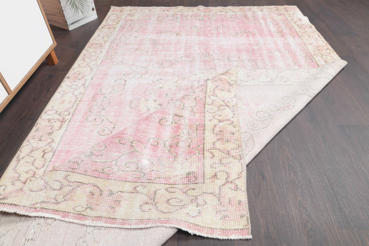 Bright Pink Vintage Anatolian Area Rug