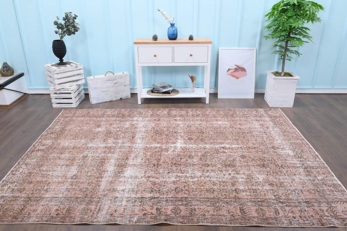 El yapımı vintage halı 201x284 cm çiçek desenli desenli yün - detay görünümü