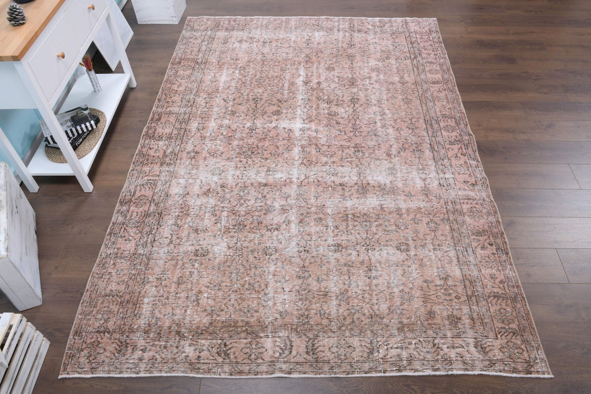 El yapımı vintage halı 201x284 cm çiçek desenli desenli yün - yakın çekim doku detayı