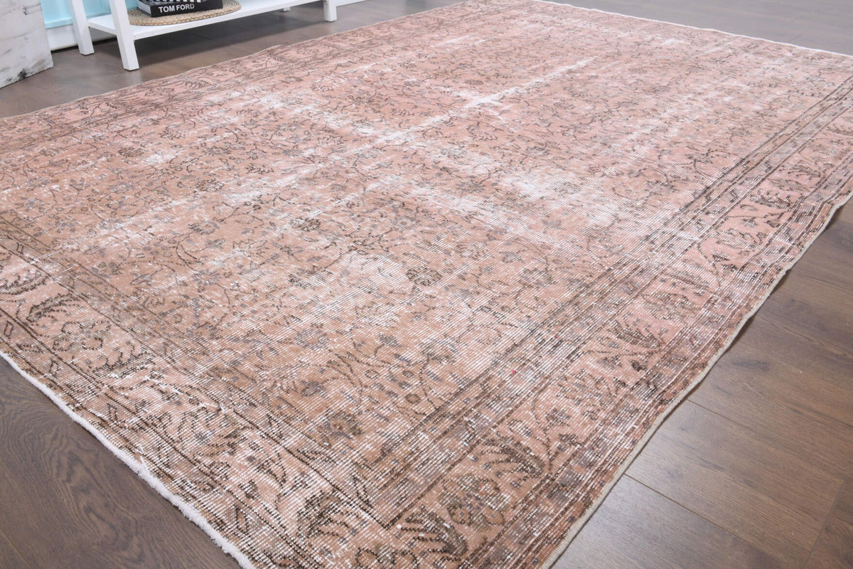 El yapımı vintage halı 201x284 cm çiçek desenli desenli yün - kenar ve saçak detayı
