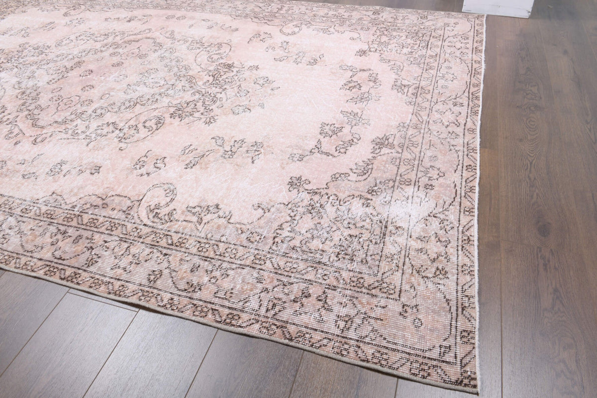 El yapımı vintage halı 183x274 cm oryantal desenli yün - kenar ve saçak detayı