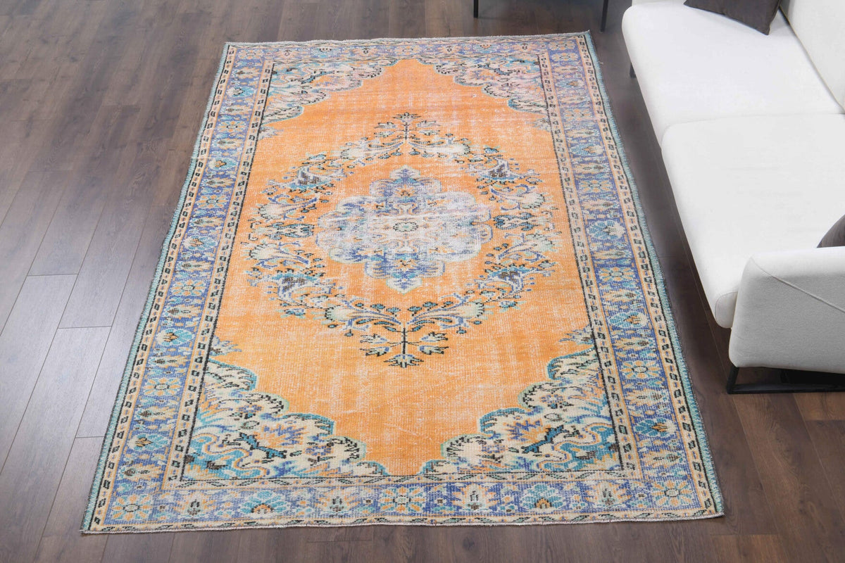 El yapımı vintage halı 183x274 cm oryantal desenli yün - üstten görünüm