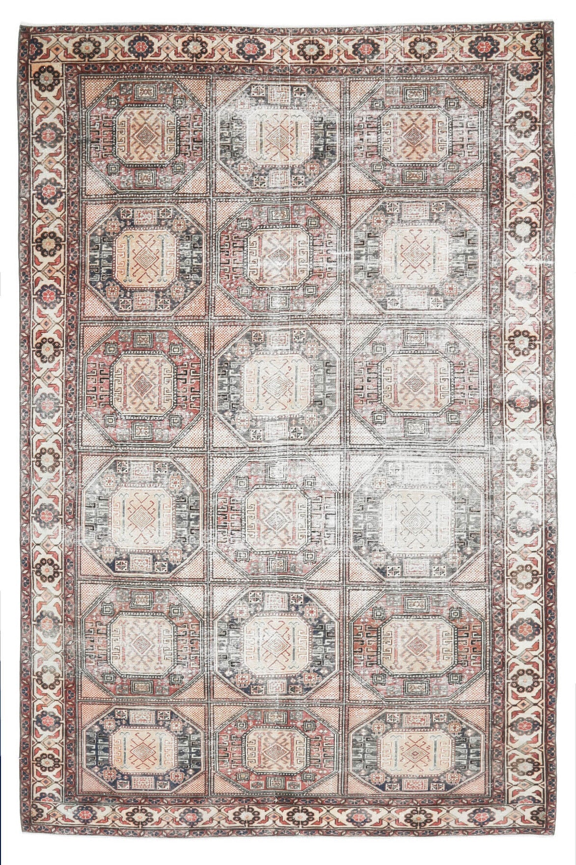 El yapımı vintage halı 183x274 cm i̇kat desenli yün