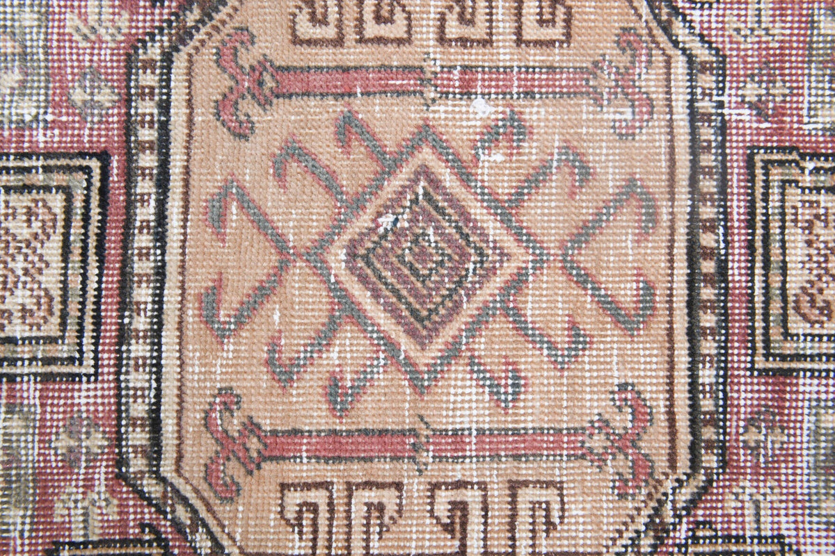 El yapımı vintage halı 183x274 cm i̇kat desenli yün - üstten görünüm