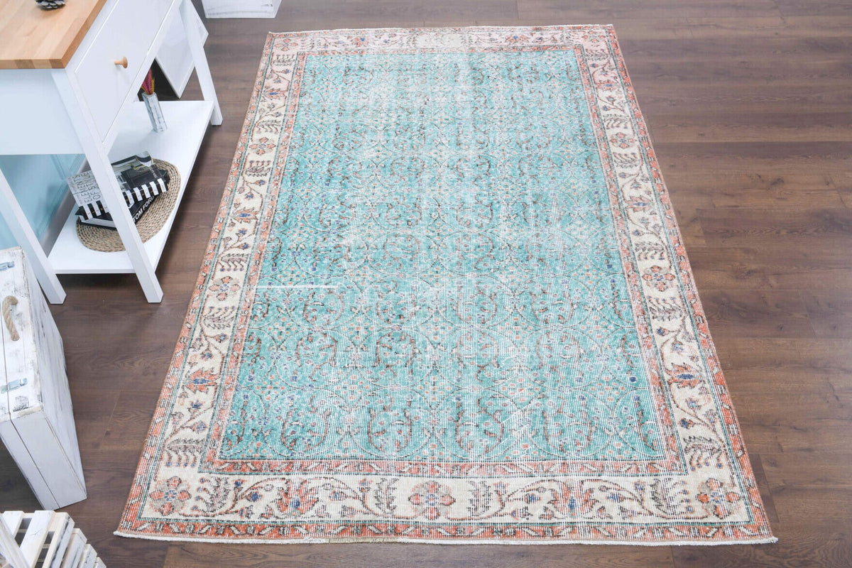 Vintage Hereke Turquoise Area Rug