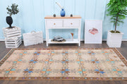 1970'lerden Anadolu kökenli ikat desenli el dokuma vintage halı, 156x232 cm