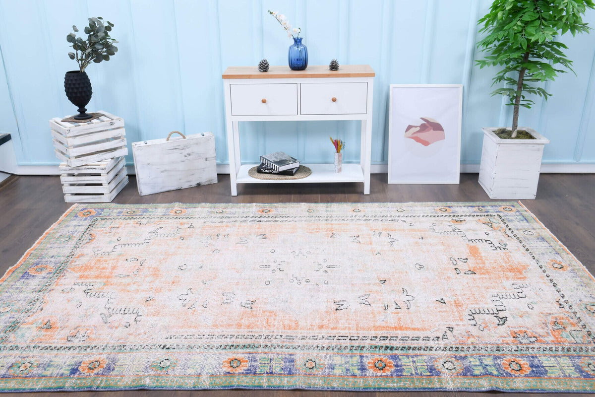 Antique Anatolian Distressed Neutral & Orange Area Rug