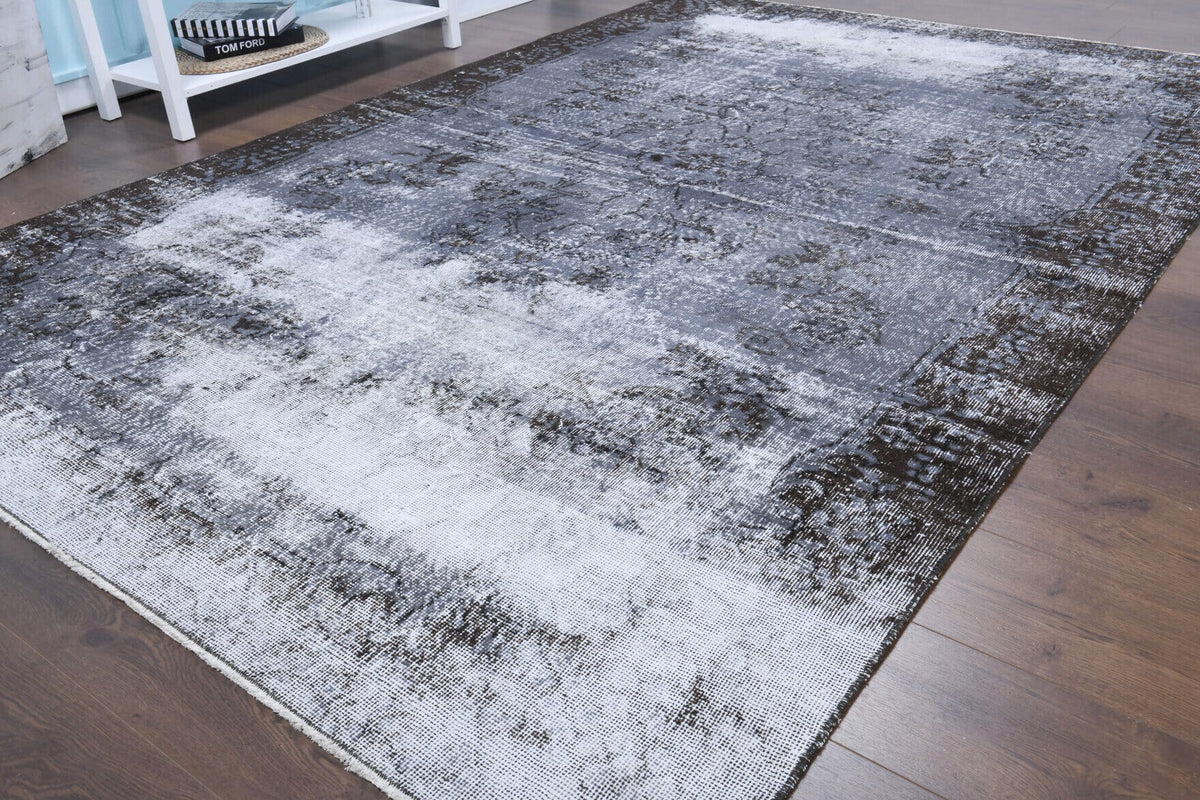 El yapımı vintage halı 193x290 cm oryantal desenli yün - kenar ve saçak detayı