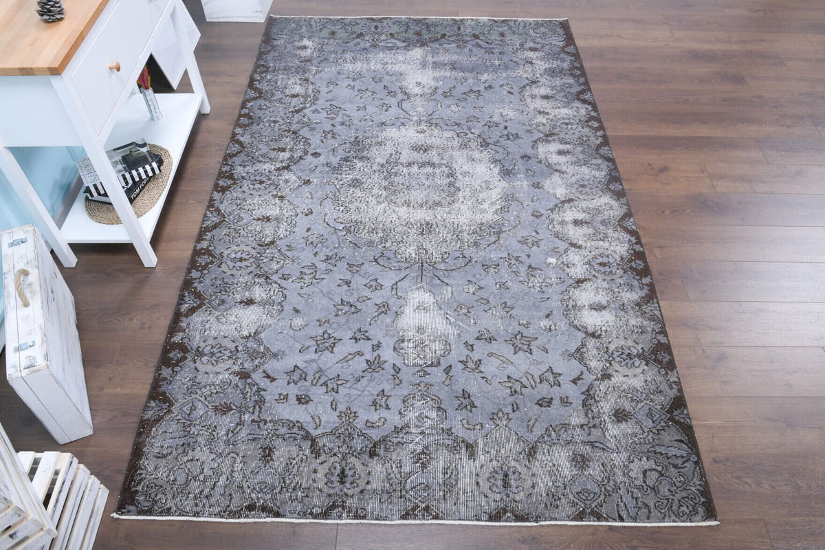 El yapımı vintage halı 152x274 cm oryantal desenli yün - yakın çekim doku detayı