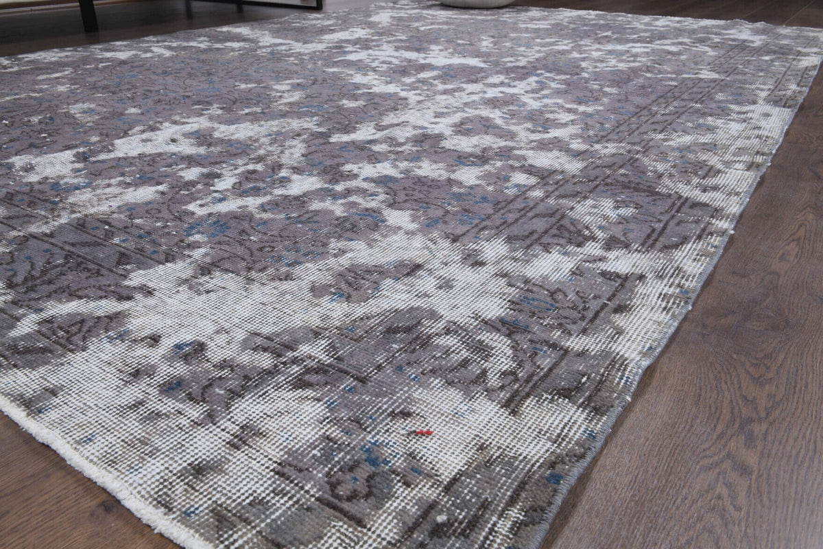 El yapımı vintage halı 203x307 cm çiçek desenli desenli yün - kenar ve saçak detayı