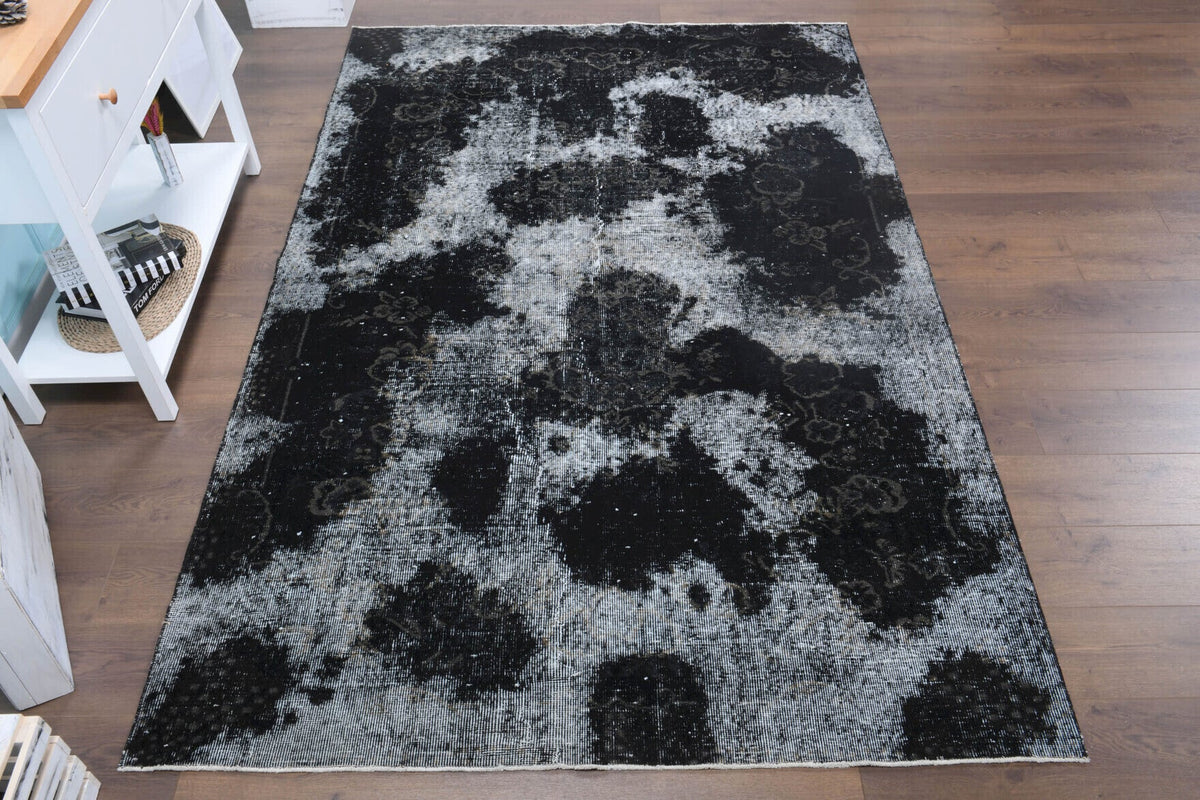 El yapımı vintage halı 170x262 cm oryantal desenli yün - yakın çekim doku detayı
