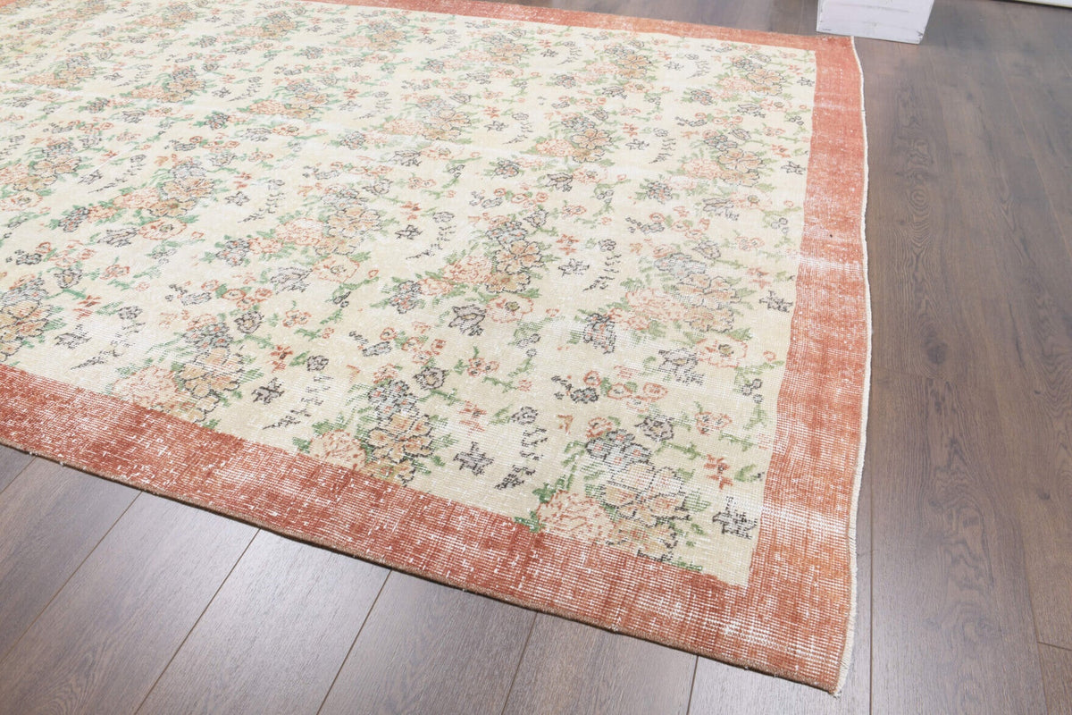 El yapımı vintage halı 196x300 cm bordürlü desenli yün - desen detayı
