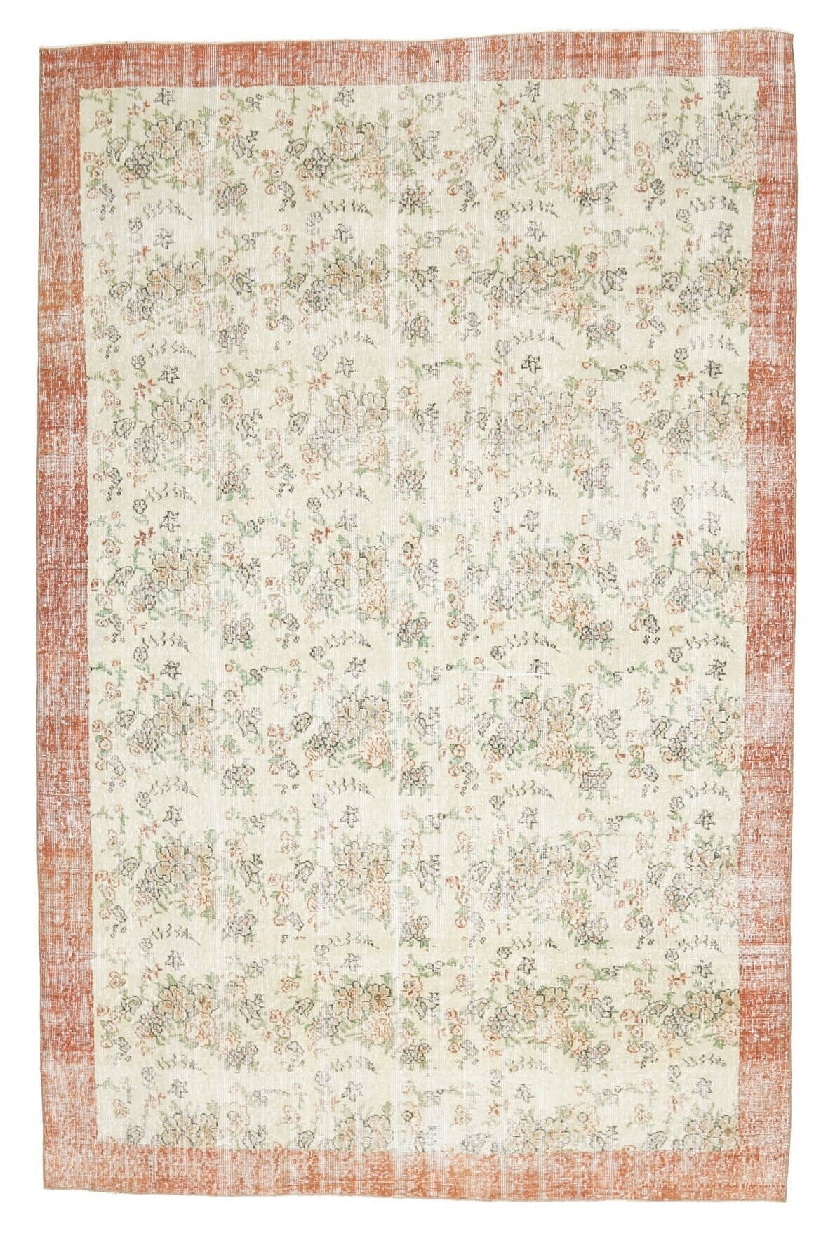 El yapımı vintage halı 196x300 cm bordürlü desenli yün - açık alan görünümü