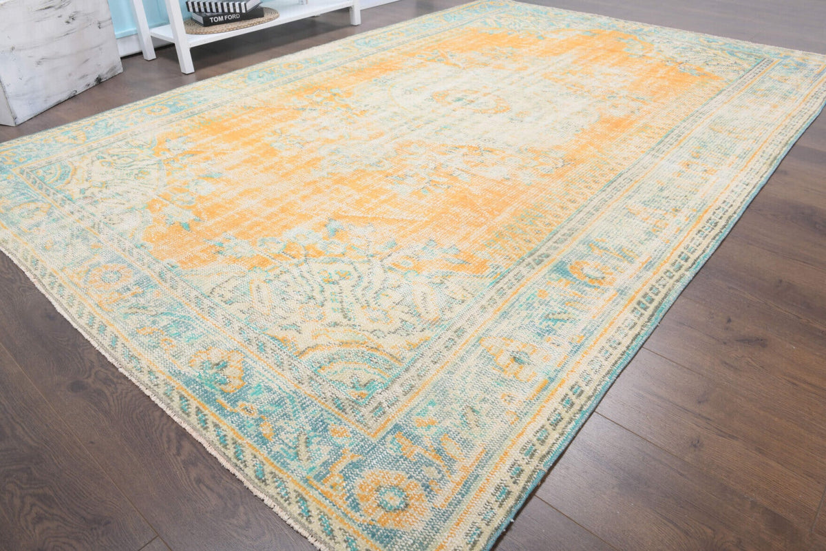 El yapımı vintage halı 183x274 cm oryantal desenli yün - kenar ve saçak detayı