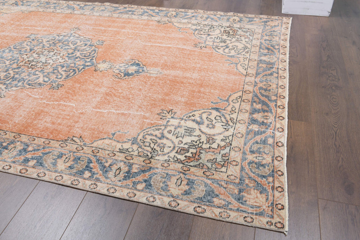 Salon için oryantal madalyonlu el dokuma vintage halı – 155x275 cm