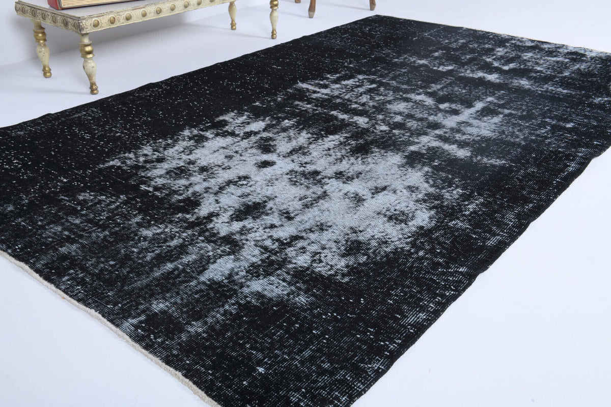 Vintage Turkish Black Area Anatolian Rug