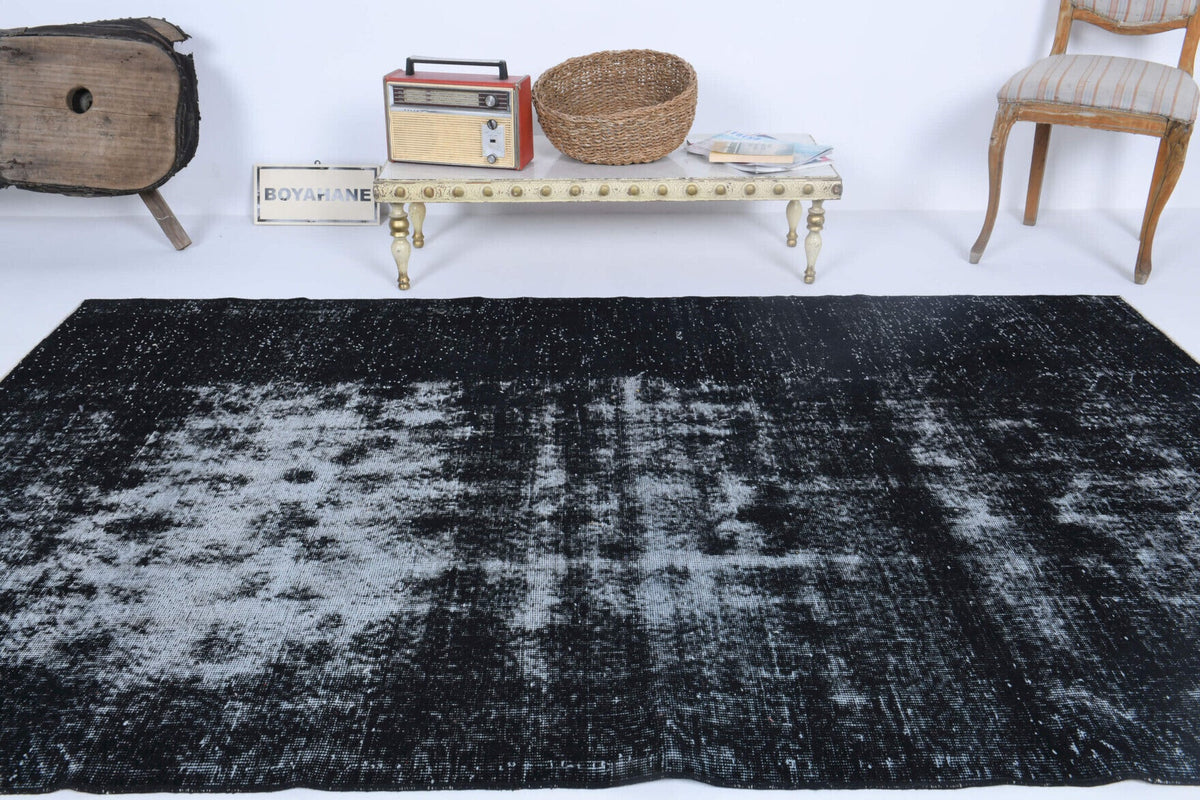 Vintage Turkish Black Area Anatolian Rug
