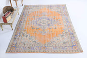 El yapımı vintage halı 183x274 cm oryantal desenli yün - detay görünümü