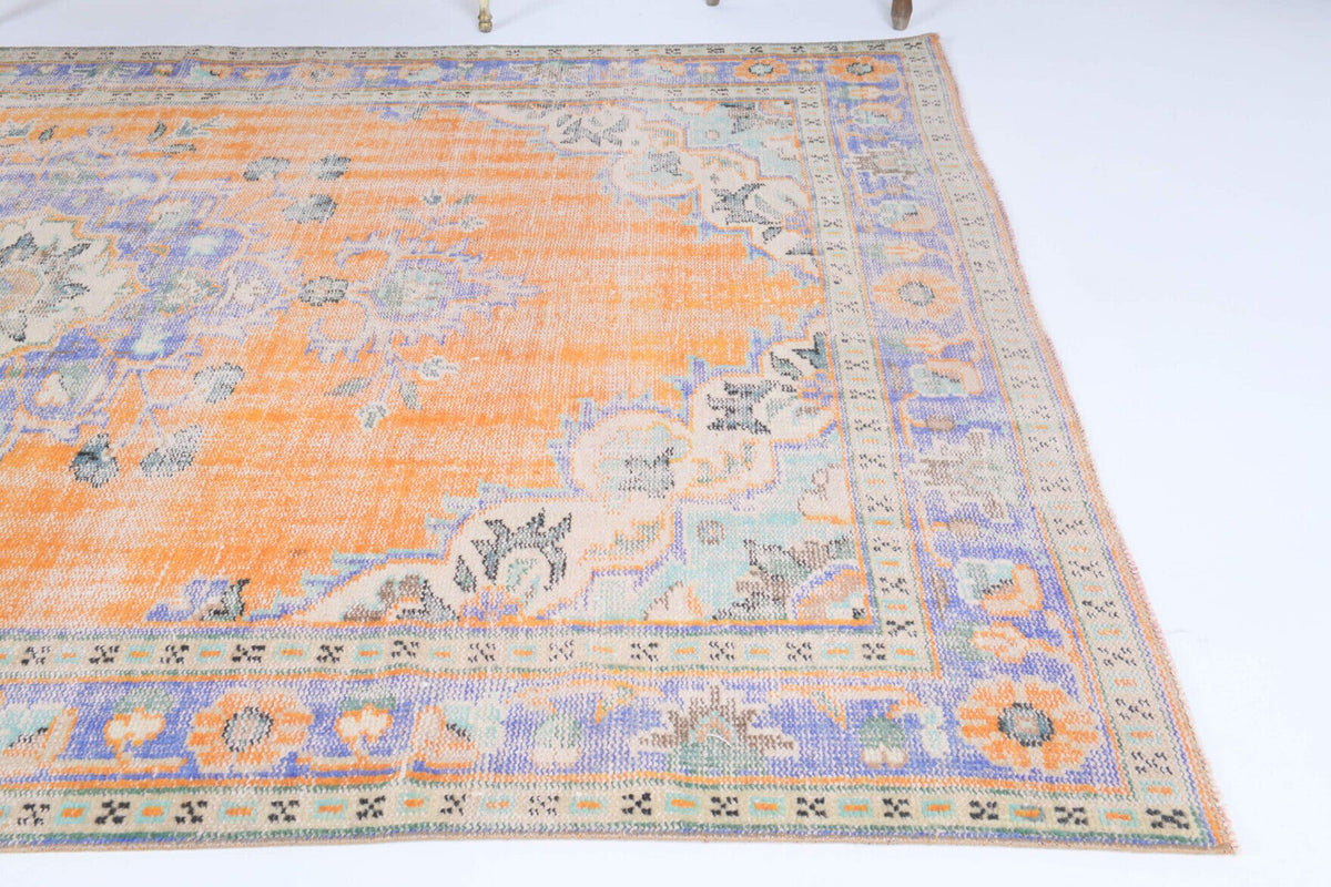 El yapımı vintage halı 183x274 cm oryantal desenli yün - kenar ve saçak detayı