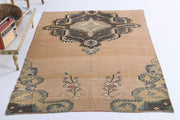 El yapımı vintage halı 155x216 cm oryantal desenli yün - detay görünümü