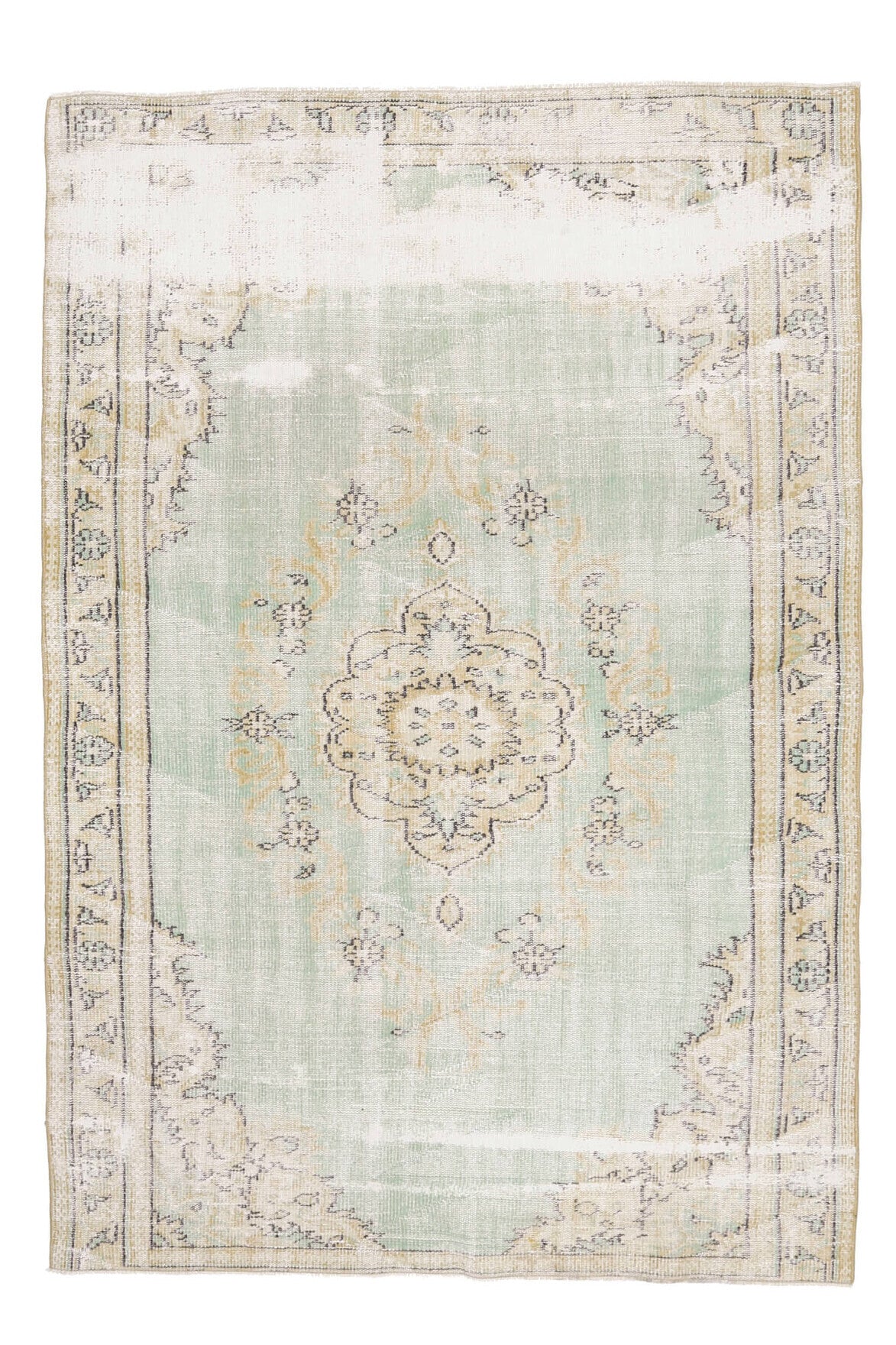 168x247 cm beyaz ve bej oryantal desenli el dokuma vintage halı – üstten tam görünüm